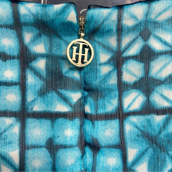 TOMMY HILFIGER V-NECK LINED SURPLICE FAUX-WRAP MAXI DRESS Size 16 Teal White - Picture 11 of 16